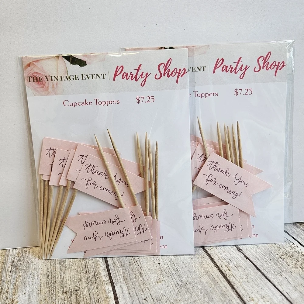 24 Pink Thank You Cupcake Toppers